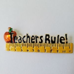 Teacher School Teachers Rule Enamel Vintage Gold Brooch Pin